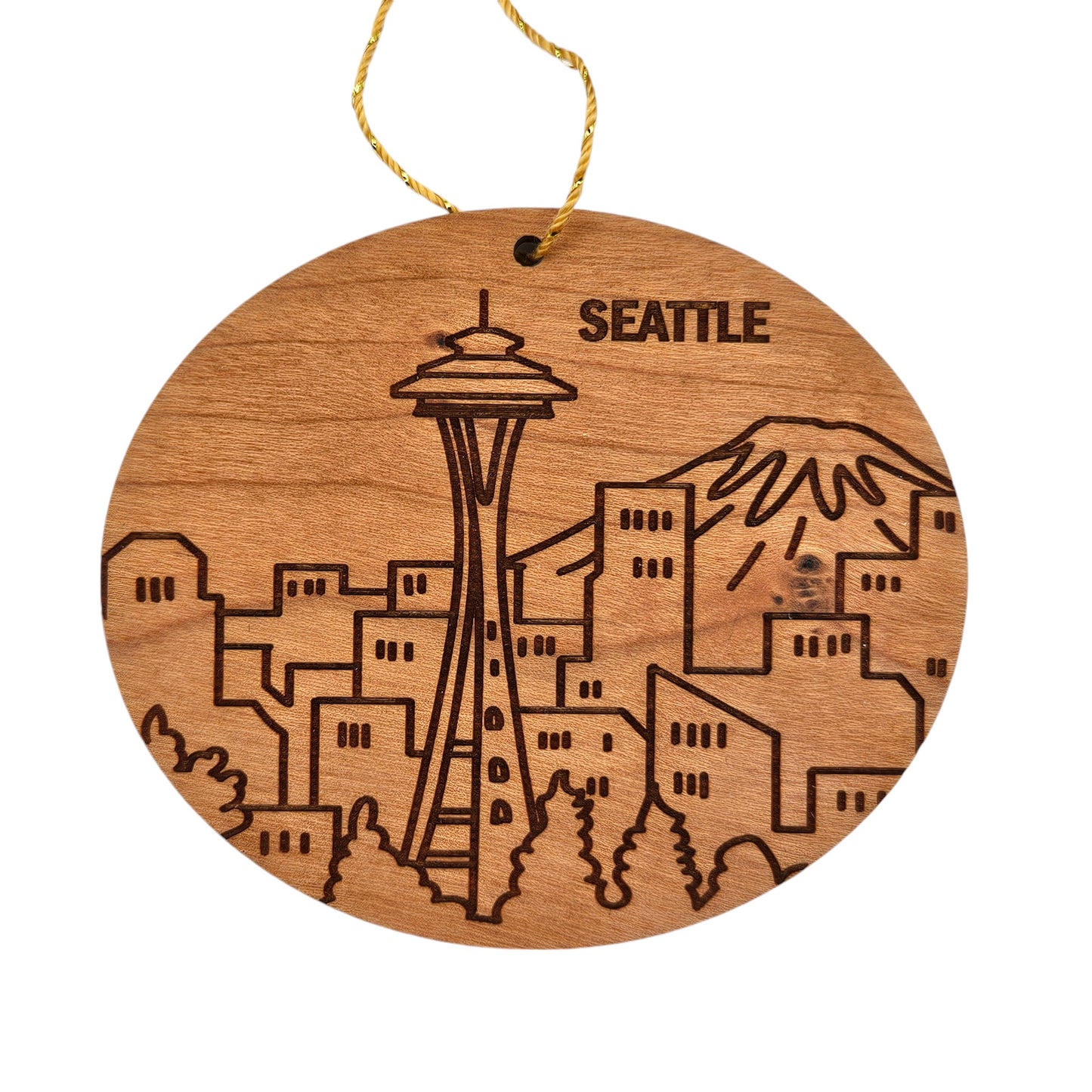 Seattle Washington Skyline Wood Ornament - WA Souvenir - Handmade in USA - 15775