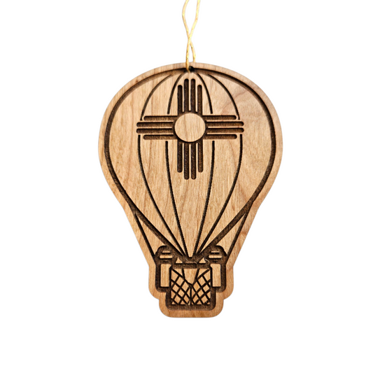 New Mexico Wood Ornament - NM Hot Air Balloon with Zia - Handmade in USA - 15796