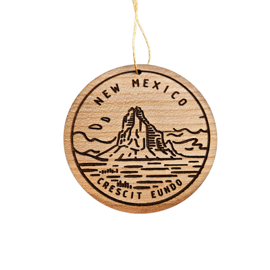New Mexico Wood Ornament - NM Crescit Eundo Quarter - Handmade in USA - 15798