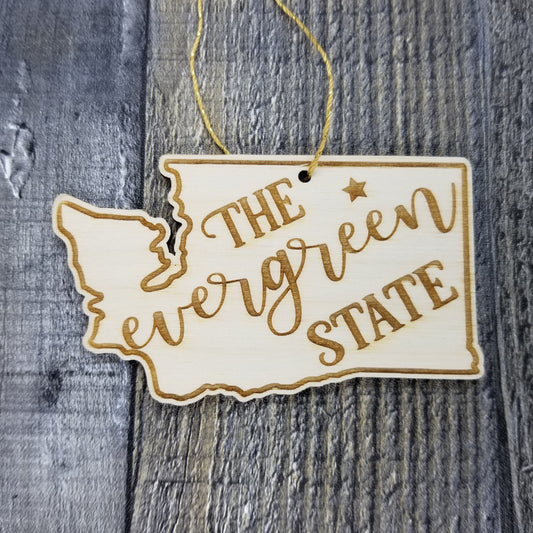 Washington Wood Ornament - WA State Shape with State Motto - Handmade Made in USA Christmas Decor