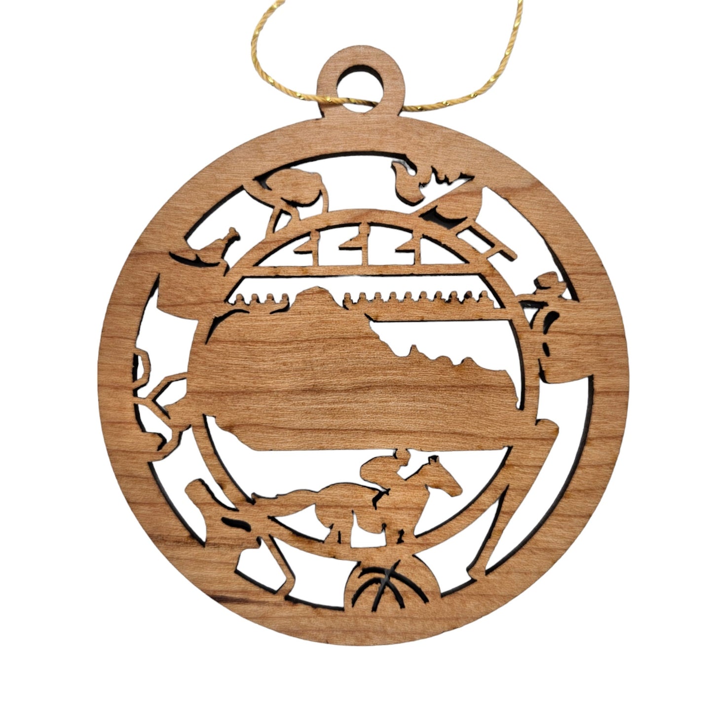 Kentucky Wood Ornament - KY Souvenir - Handmade Wood Ornament Made in USA - State Shape - Grill - Moonshine Jug - Louisville Slugger