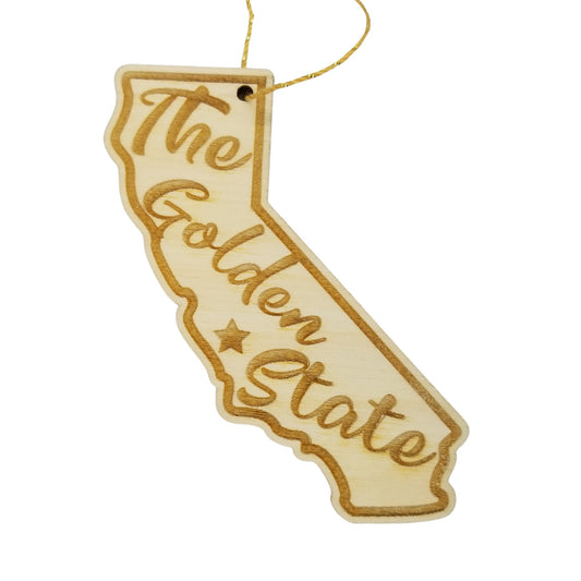 California Wood Ornament - CA State Shape with State Motto - Handmade Wood Ornament Made in USA Christmas Decor
