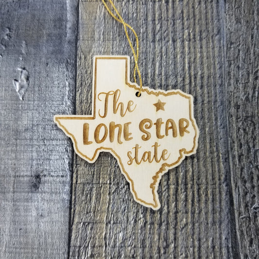 Texas Wood Ornament - TX State Shape with State Motto - Handmade Wood Ornament Made in USA Christmas Decor