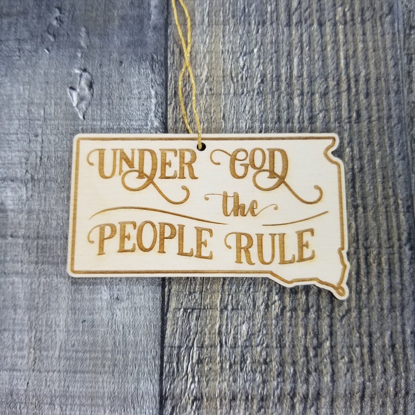 South Dakota Wood Ornament - SD State Shape with State Motto - Handmade Wood Ornament Made in USA Christmas Decor