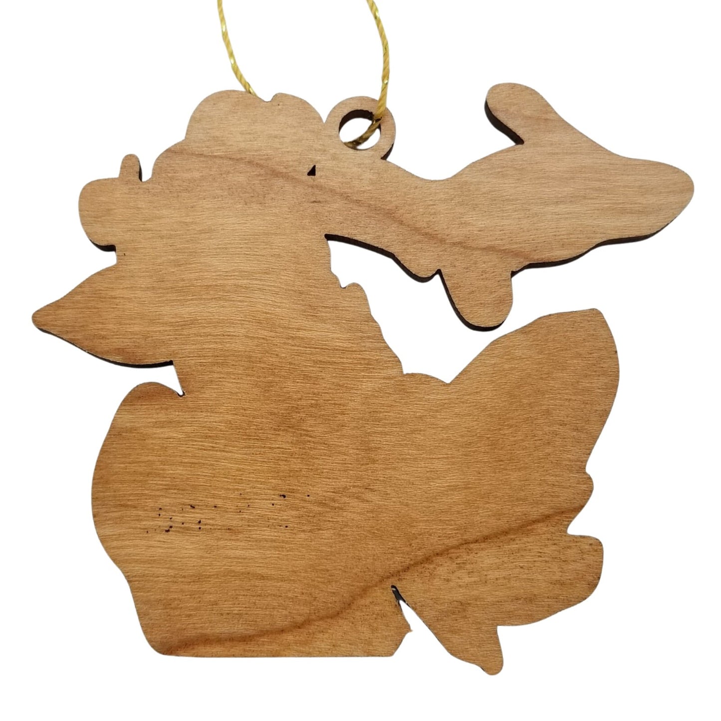 Michigan Wood Ornament - MI State Shape with State Flowers Apple Blossoms - Handmade Wood Ornament Made in USA Christmas Decor