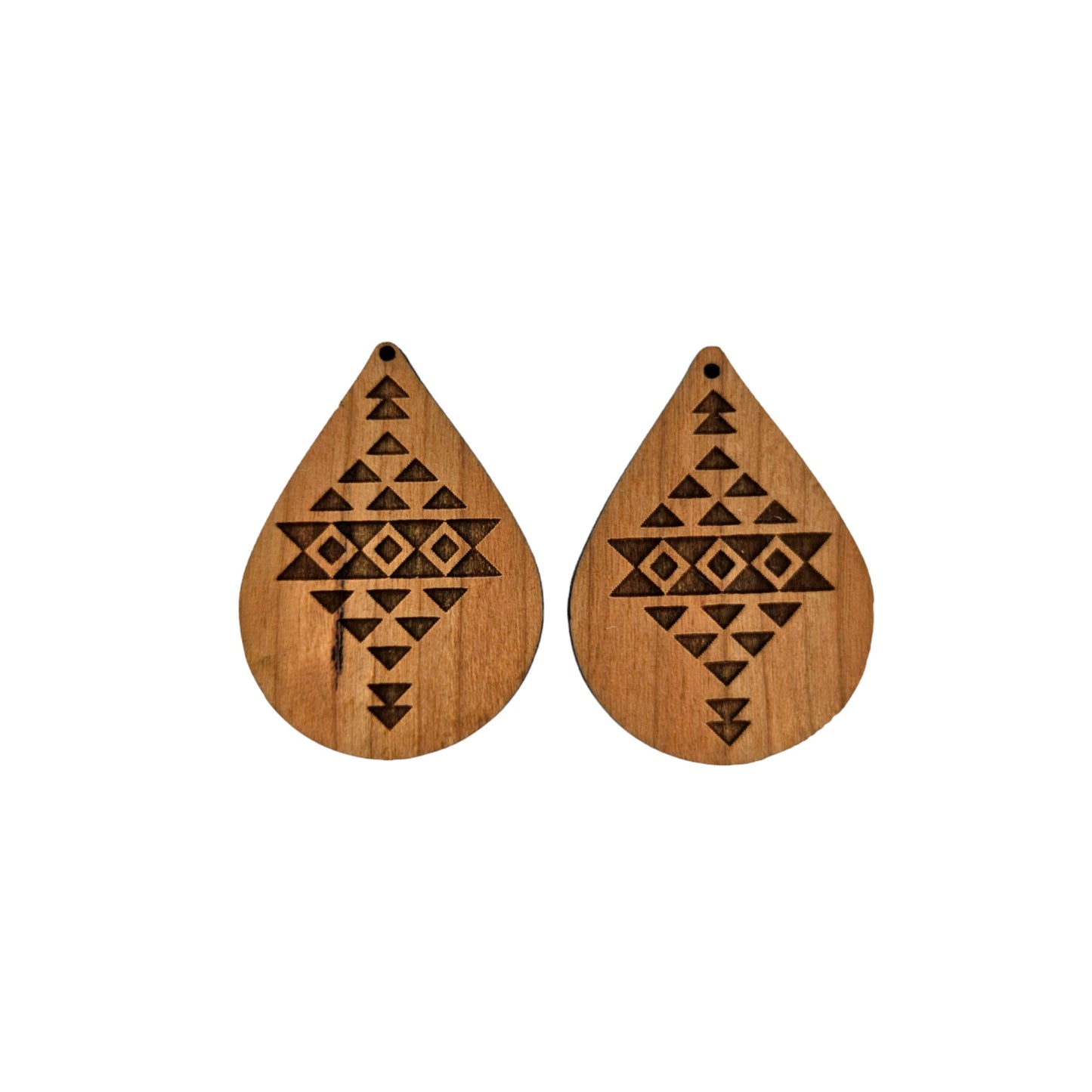 Wood Earrings - Aztec Tribal Boho Lightweight Engraved Teardrop Wood Earrings - Dangle Earrings - D54