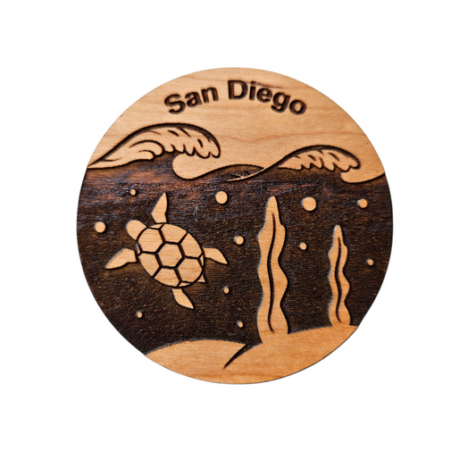 San Diego CA Sea Turtle in the Ocean Wood Magnet Souvenir - M15740