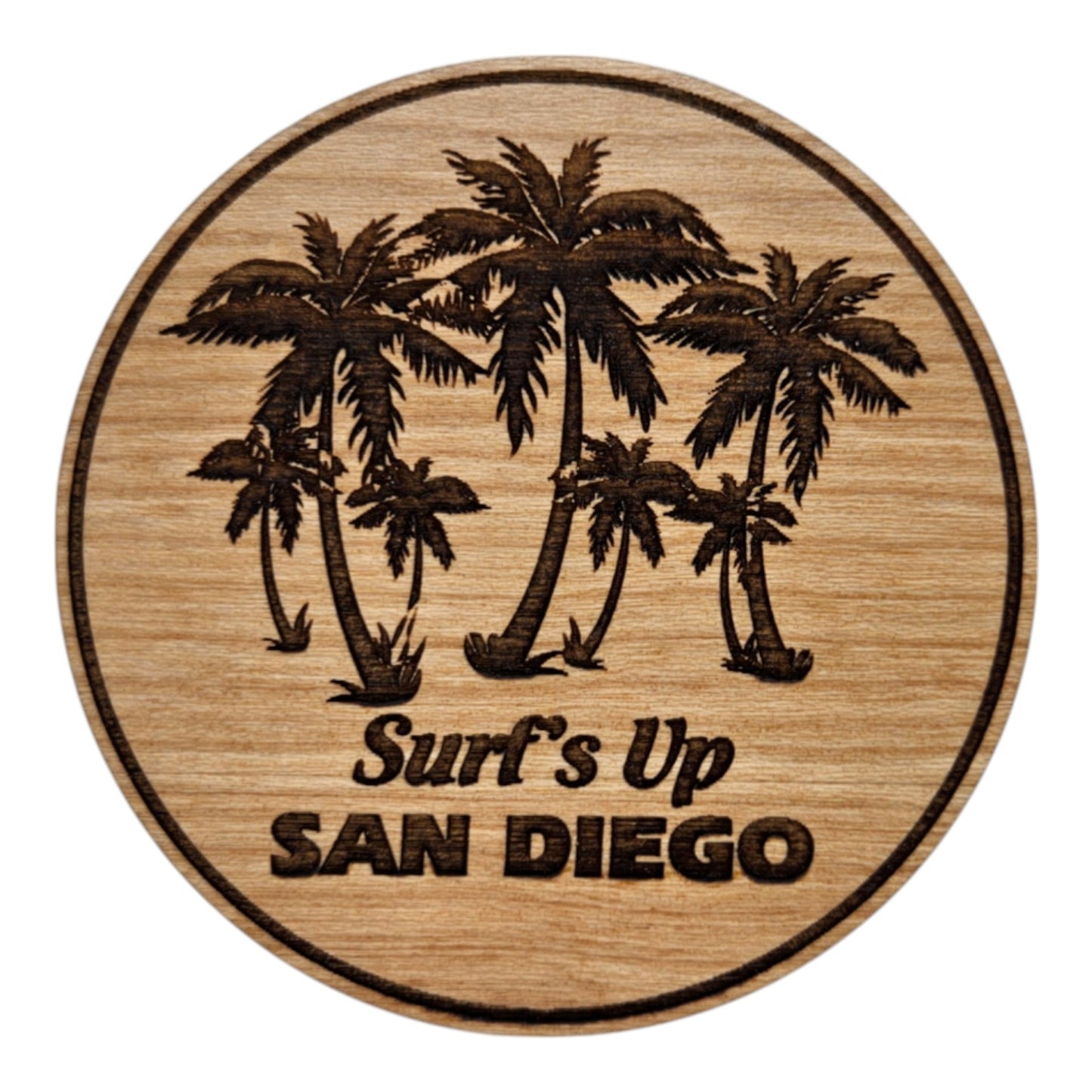 San Diego CA Surfs Up Palm Trees Wood Magnet Souvenir - M15742