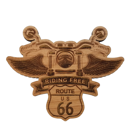 Route 66 Riding Free Biker Wood Magnet Souvenir - M4027