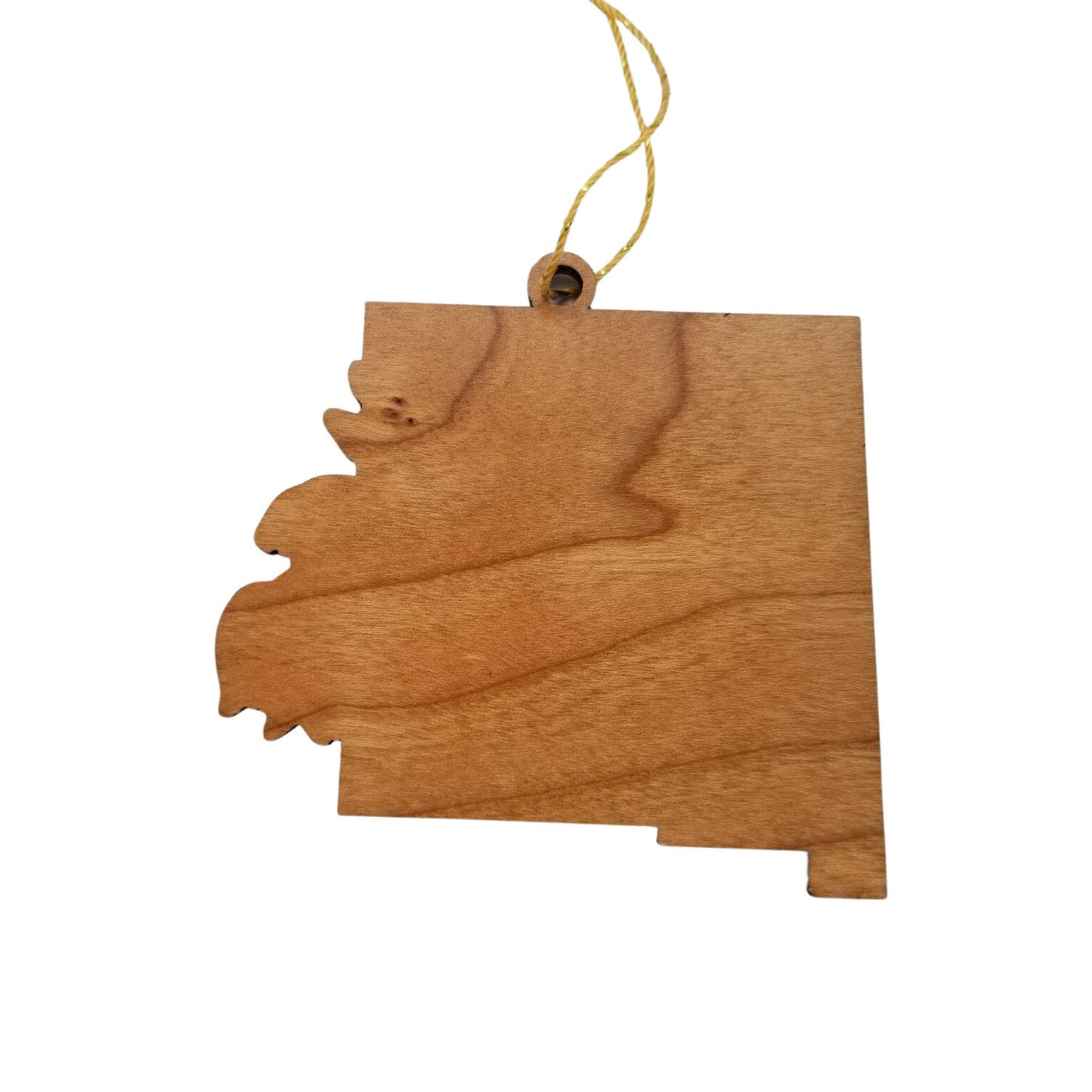 New Mexico Wood Ornament - NM State Shape with State Flowers Yucca Flower - Handmade in USA - 15540