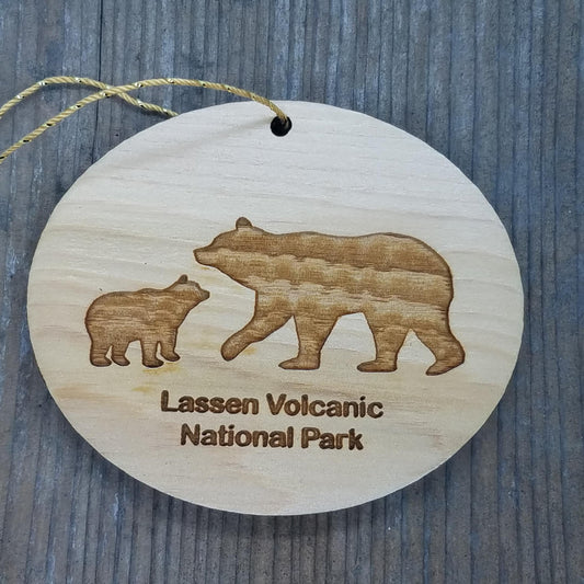 Bear and Cub Lassen Volcanic National Park Souvenir Christmas Ornament Handmade Wood Ornament Collectible Cedar