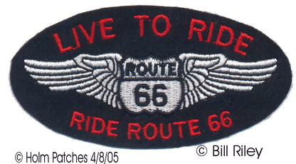 LIVE TO RIDE Route 66 Souvenir Patch Red Text - 0066-LIVE-36