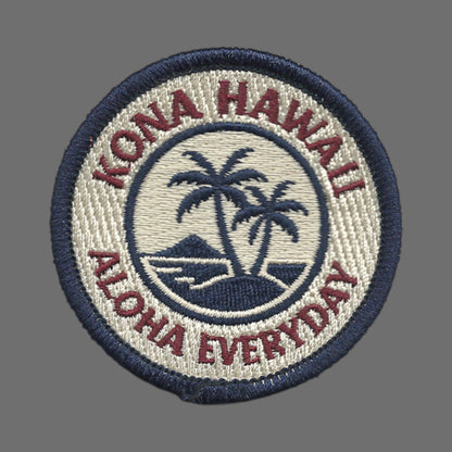 Kona Hawaii Palm Trees Souvenir Embroidered Iron On Patch Circle Blue Border - 10619