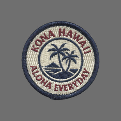 Kona Hawaii Palm Trees Souvenir Embroidered Iron On Patch Circle Blue Border - 10619