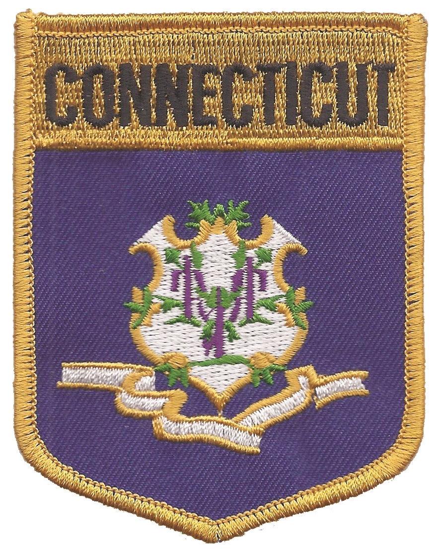 CONNECTICUT large flag shield embroidered patch for souvenir or uniform, CT
