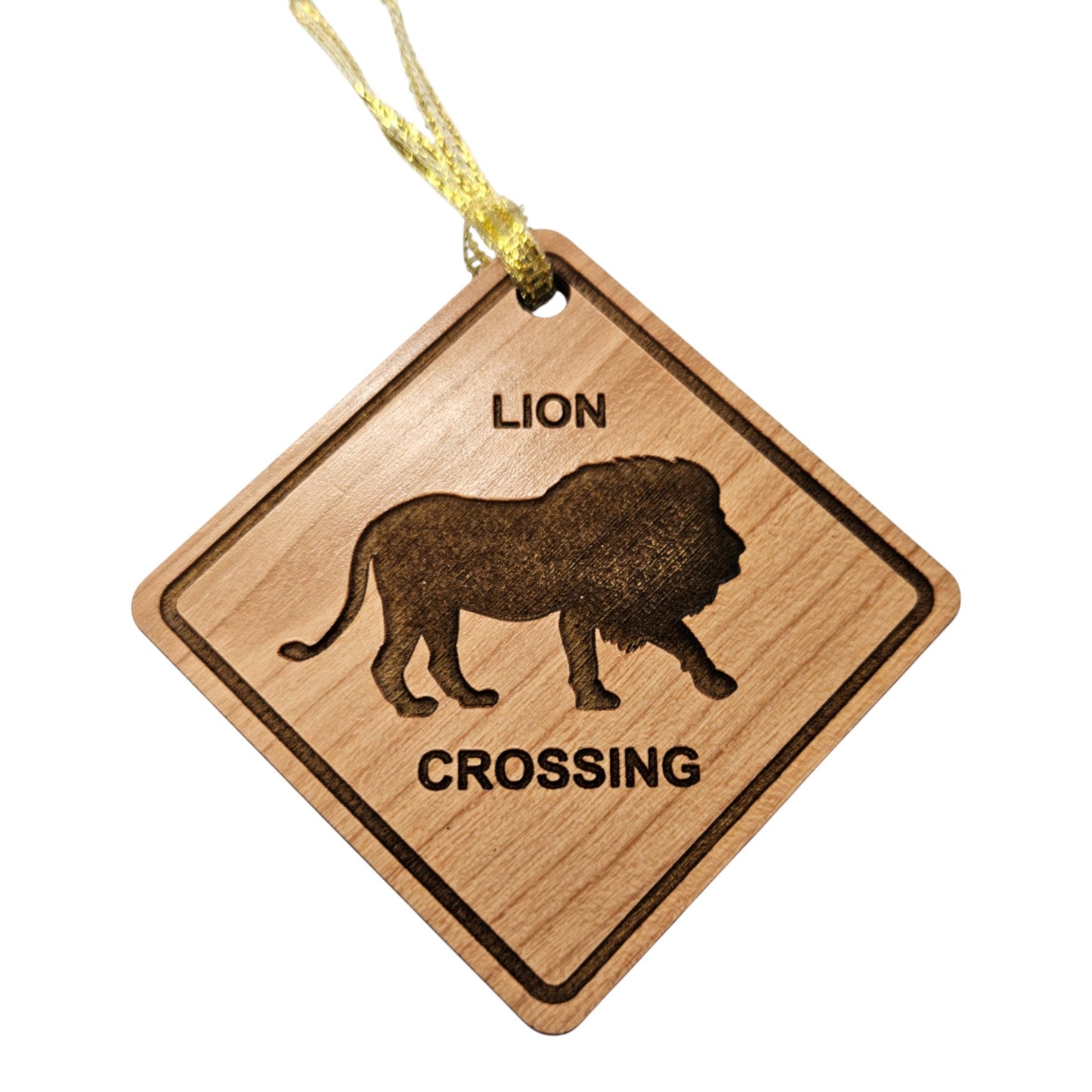 Lion Crossing Ornament - Wood Souvenir - 15225
