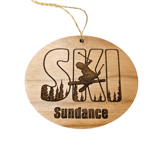 Sundance Utah Ski Ornament - Handmade Wood Souvenir - 15350