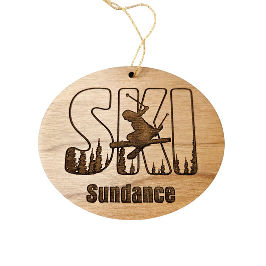 Sundance Utah Ski Ornament - Handmade Wood Souvenir - 15350