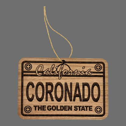 Coronado California License Plate Christmas Ornament Handmade Wood Ornament Made in USA San Diego Souvenir CA
