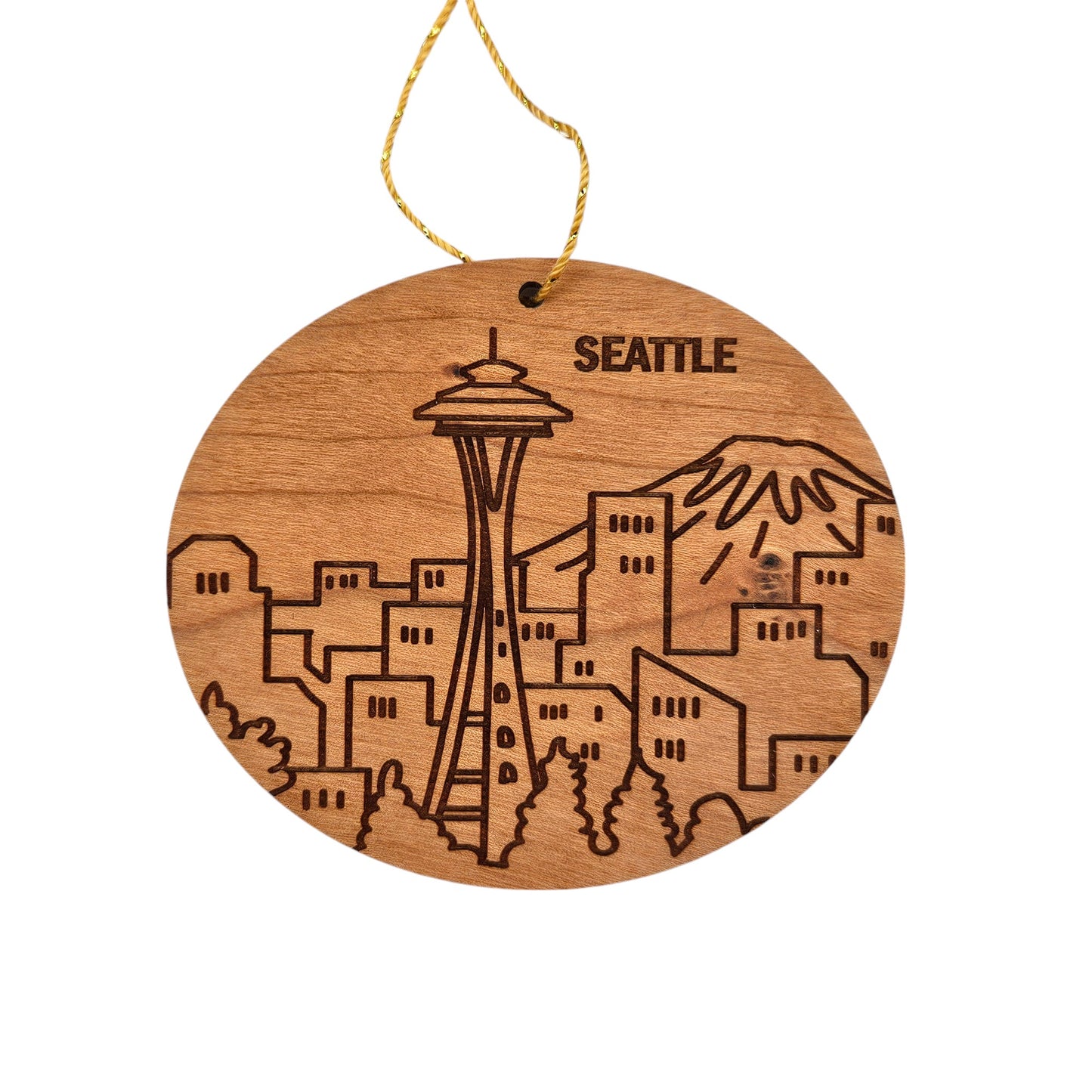 Seattle Washington Skyline Wood Ornament -  WA Souvenir  - Handmade in USA - 15775