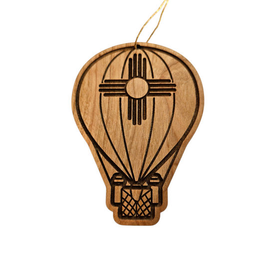 New Mexico Wood Ornament -  NM Hot Air Balloon with Zia - Handmade in USA - 15796