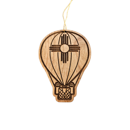 New Mexico Wood Ornament -  NM Hot Air Balloon with Zia - Handmade in USA - 15796