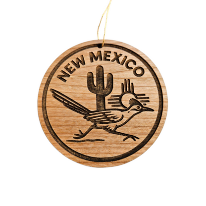 New Mexico Wood Ornament -  NM Roadrunner Cactus Zia - Handmade in USA - 15797