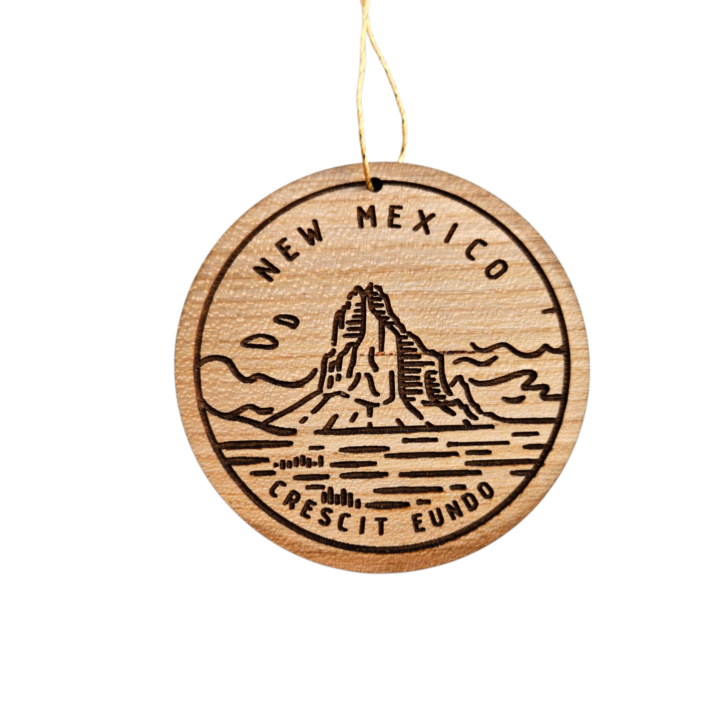 New Mexico Wood Ornament -  NM Crescit Eundo Quarter - Handmade in USA - 15798