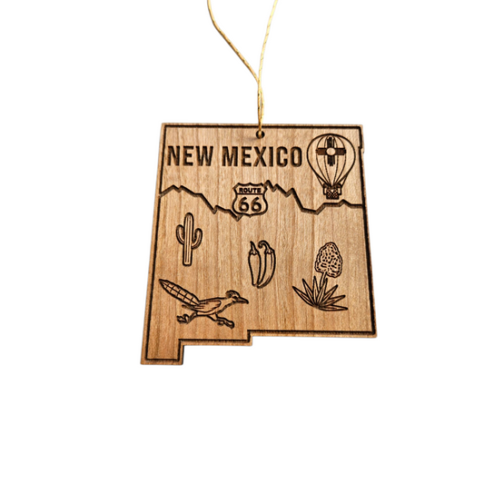 New Mexico Wood Ornament -  NM State Shape Map Collage - Handmade in USA - 15799