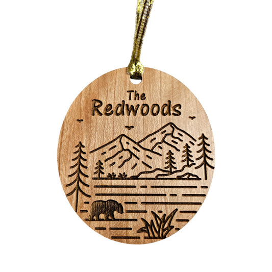 The Redwoods Ornament - Mountains Bear Trees Handmade Wood Souvenir - 15805