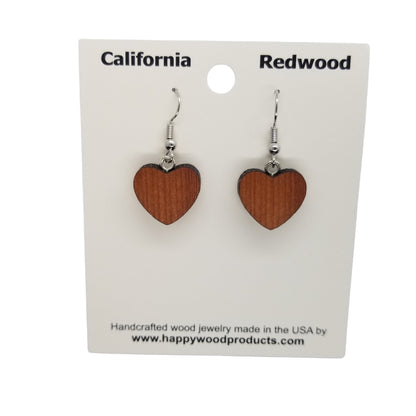 Redwood Earrings - Medium Heart Wood Earrings - California Redwood Dangle Earrings - CA Souvenir - D20