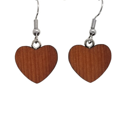 Redwood Earrings - Medium Heart Wood Earrings - California Redwood Dangle Earrings - CA Souvenir - D20