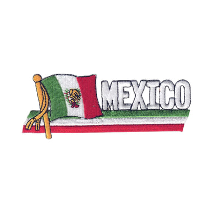 MEXICO wavy flag ribbon souvenir embroidered patch - 6496