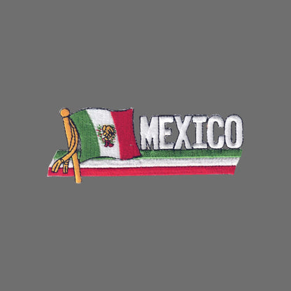 MEXICO wavy flag ribbon souvenir embroidered patch - 6496