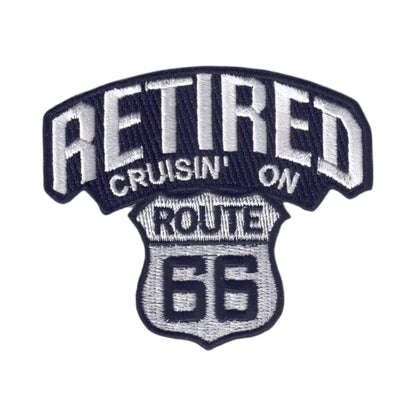RETIRED CRUISIN' ON ROUTE 66 Souvenir Embroidered Iron On Patch - 6895