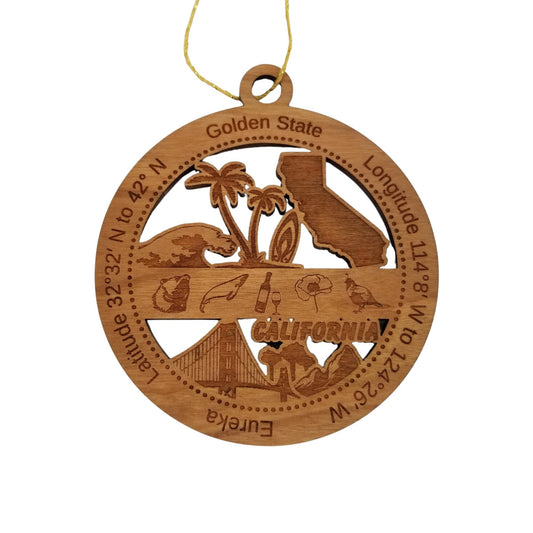 California Wood Ornament - CA Souvenir Handmade in USA State Shape About California - 15622