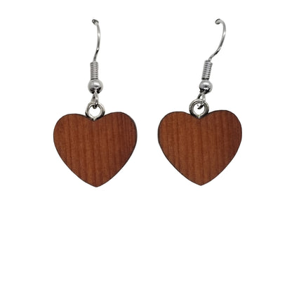 Redwood Earrings - Medium Heart Wood Earrings - California Redwood Dangle Earrings - CA Souvenir - D20