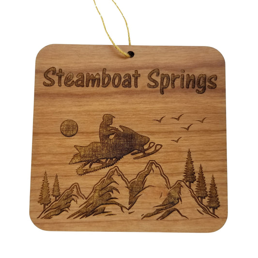 Steamboat Springs Colorado Snowmobile Mountains Ornament Wood Souvenir  - 15573