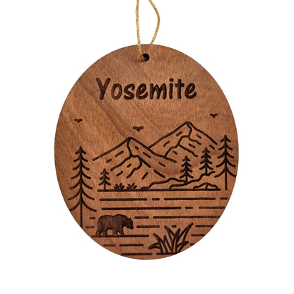 Yosemite National Park Wood Ornament Mountains Trees Bear California Handmade Souvenir Made in USA Christmas - 15692
