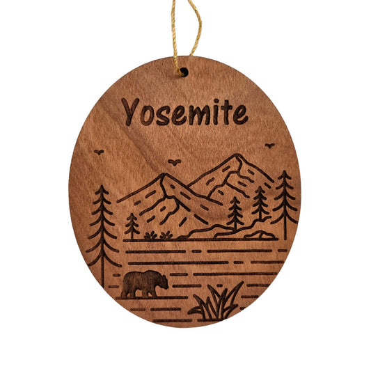 Yosemite National Park Wood Ornament Mountains Trees Bear California Handmade Souvenir Made in USA Christmas - 15692