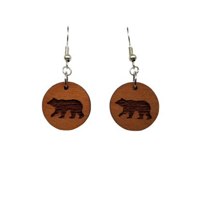 Wood Earrings - Bear Dangle Earrings - CA Souvenir Keepsake - D7