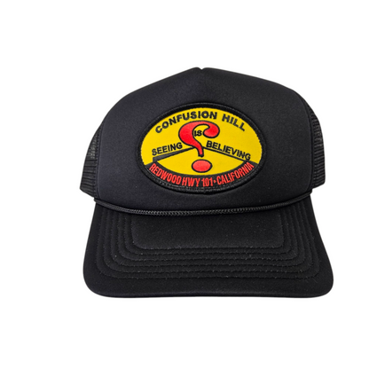 Confusion Hill Oval Patch Black Trucker Mesh Hat or Cap - H1070