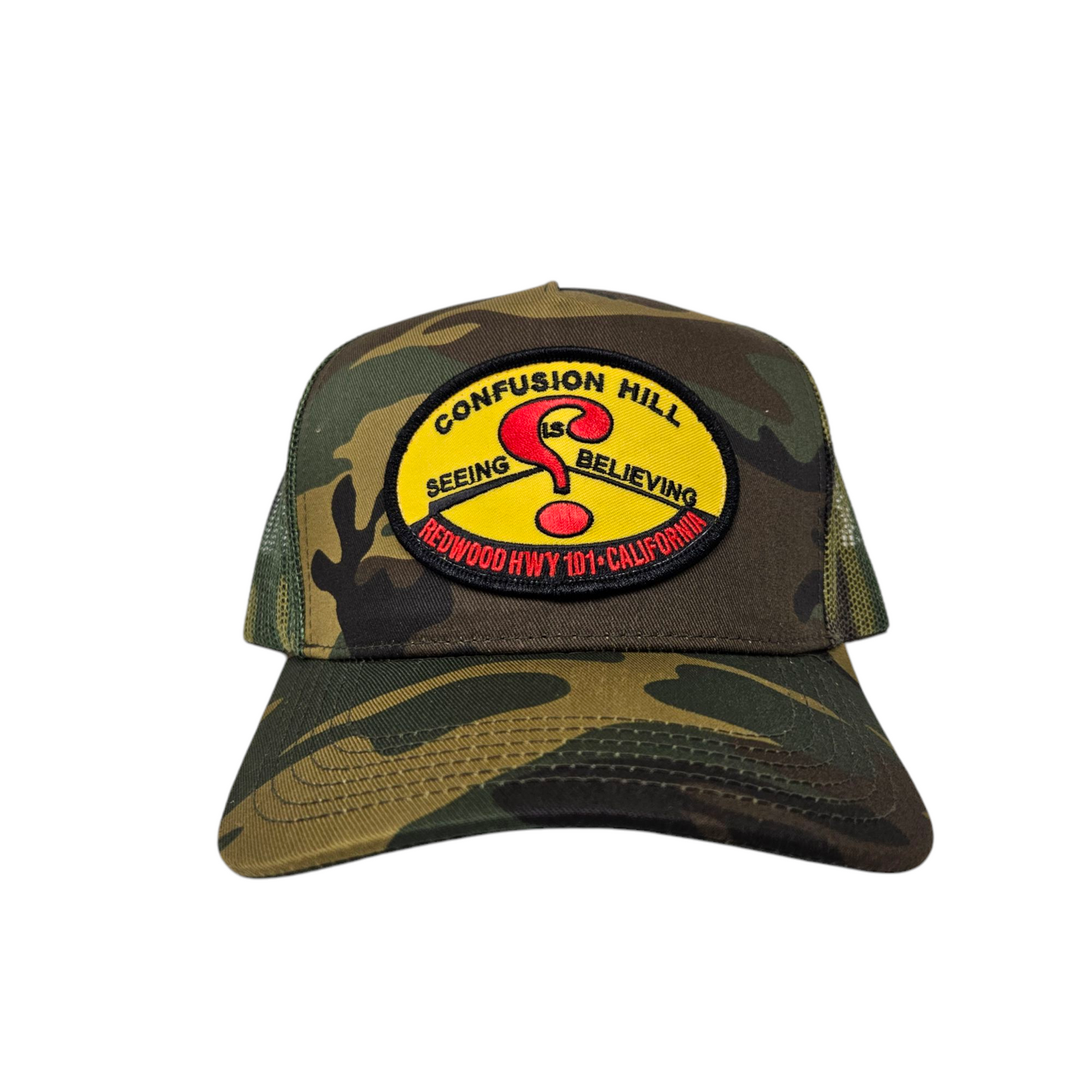 Confusion Hill Oval Patch Camo Trucker Mesh Hat or Cap - H1072
