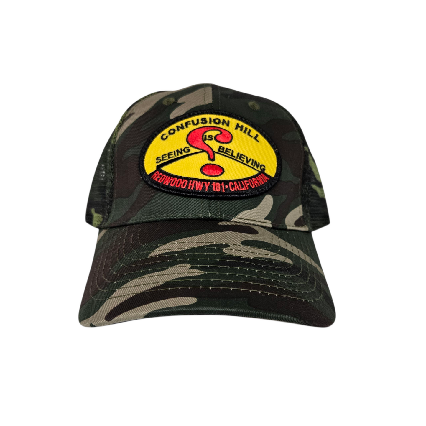 Confusion Hill Oval Patch Camo Trucker Mesh Hat or Cap - H1072