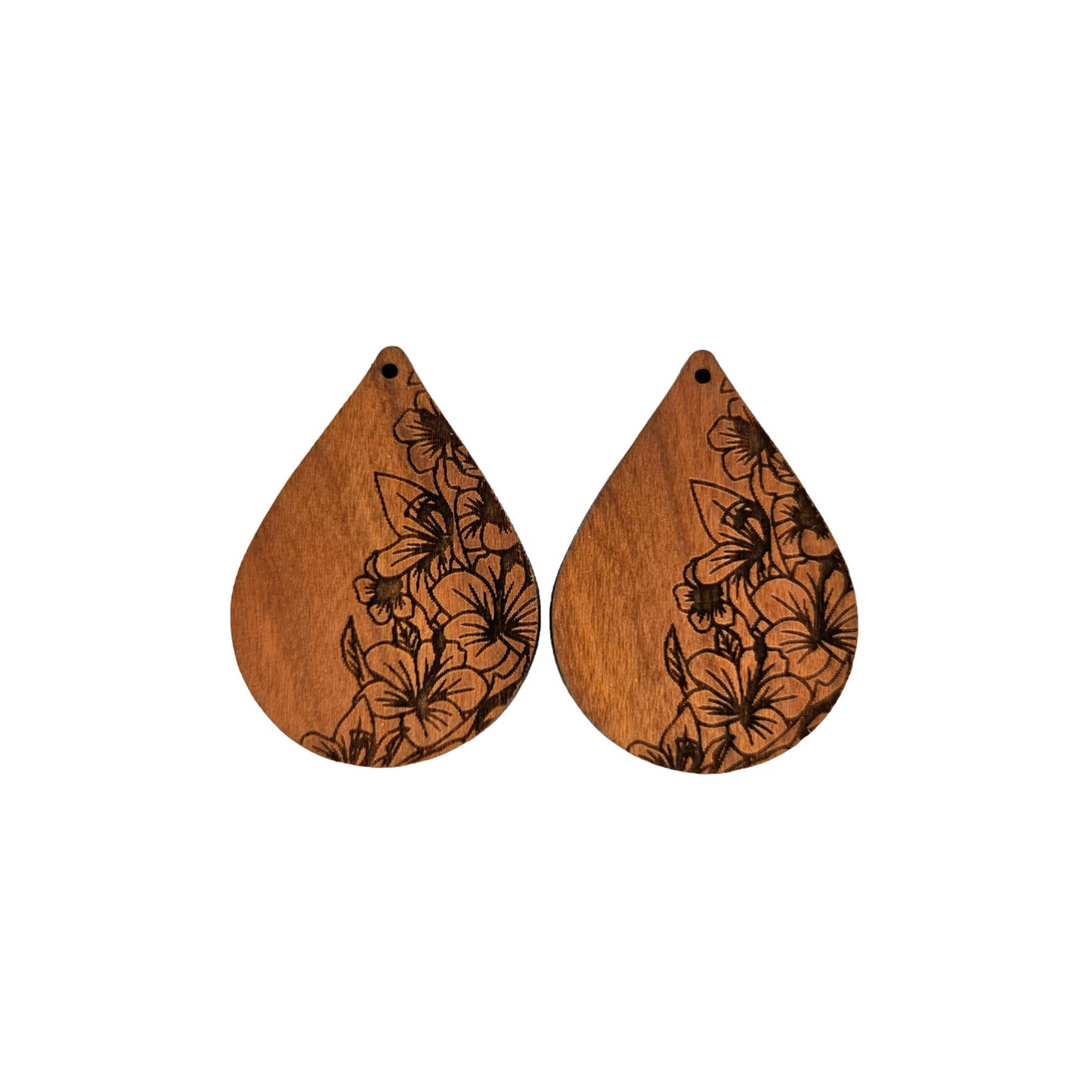 Wood Earrings - Floral Engraved Teardrop Wood Earrings - Dangle Earrings - Gift - Drop Earrings Lightweight D56