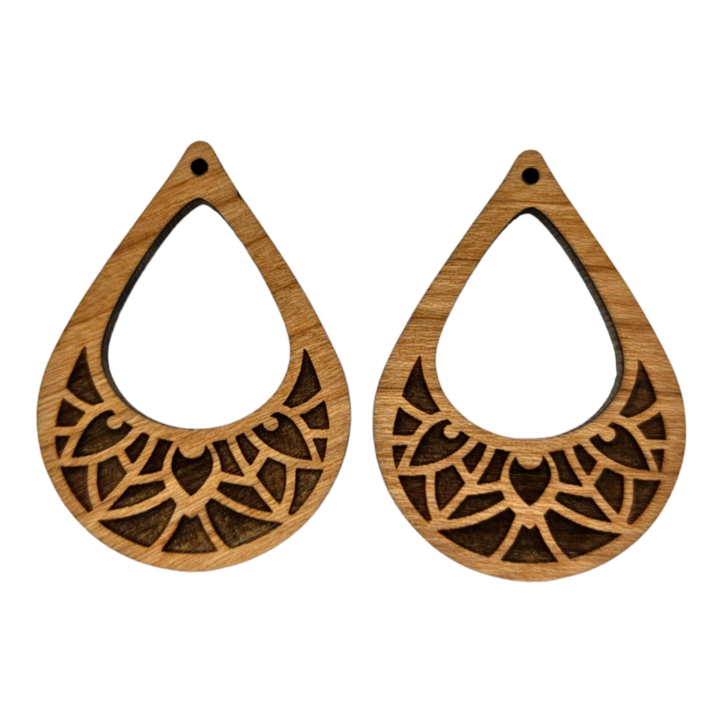 Wood Earrings - Cutout Teardrop Floral Engraved Lightweight Earrings - Dangle Earrings Drop Earrings - D71