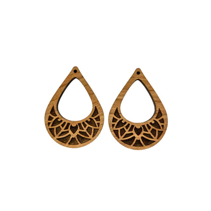 Wood Earrings - Cutout Teardrop Floral Engraved Lightweight Earrings - Dangle Earrings Drop Earrings - D71