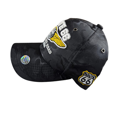 ROUTE 66 Mother Road Black Camo Cap or Hat - SOLID H1021
