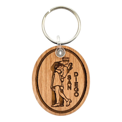 San Diego Sailor and Nurse Kissing California Keychain Wood Keyring Souvenir Key Ring Key Chain - KC15751