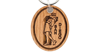 San Diego Sailor and Nurse Kissing California Keychain Wood Keyring Souvenir Key Ring Key Chain - KC15751